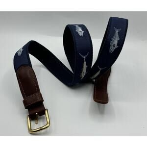 Preston Men Leather Ribbon Navy Blue & Deep Sea Fish Fishing Golf Belt Size 42